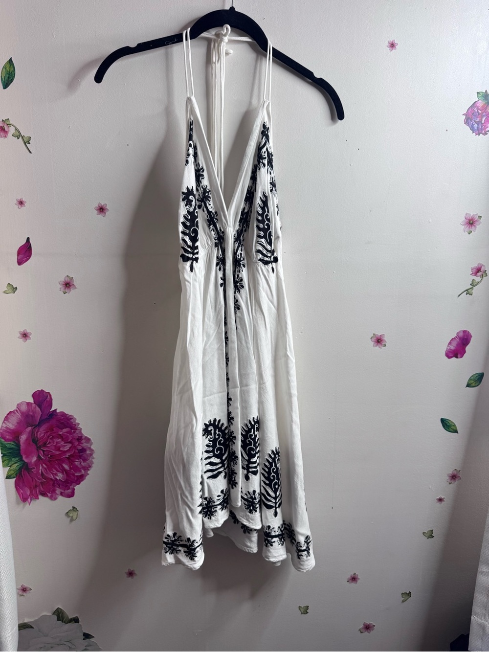 Advance Apparels White Mini Dress with Black Embroidery